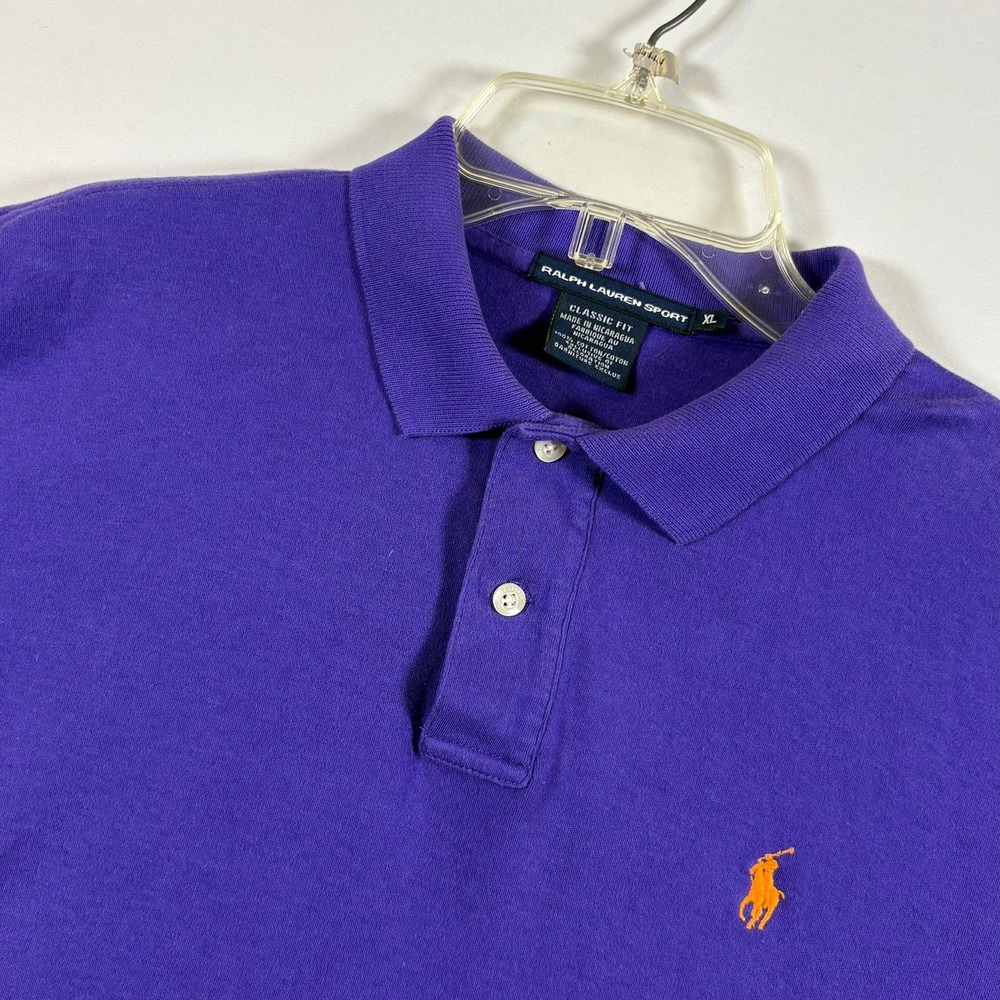 Ralph Lauren Sport Mens Classic Fit Purple Cotton Pique Polo Shirt XL Ornge Logo
